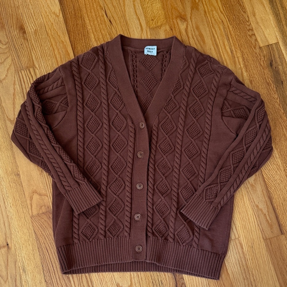 Aritzia Brown Cable Knit Button-up Cardigan